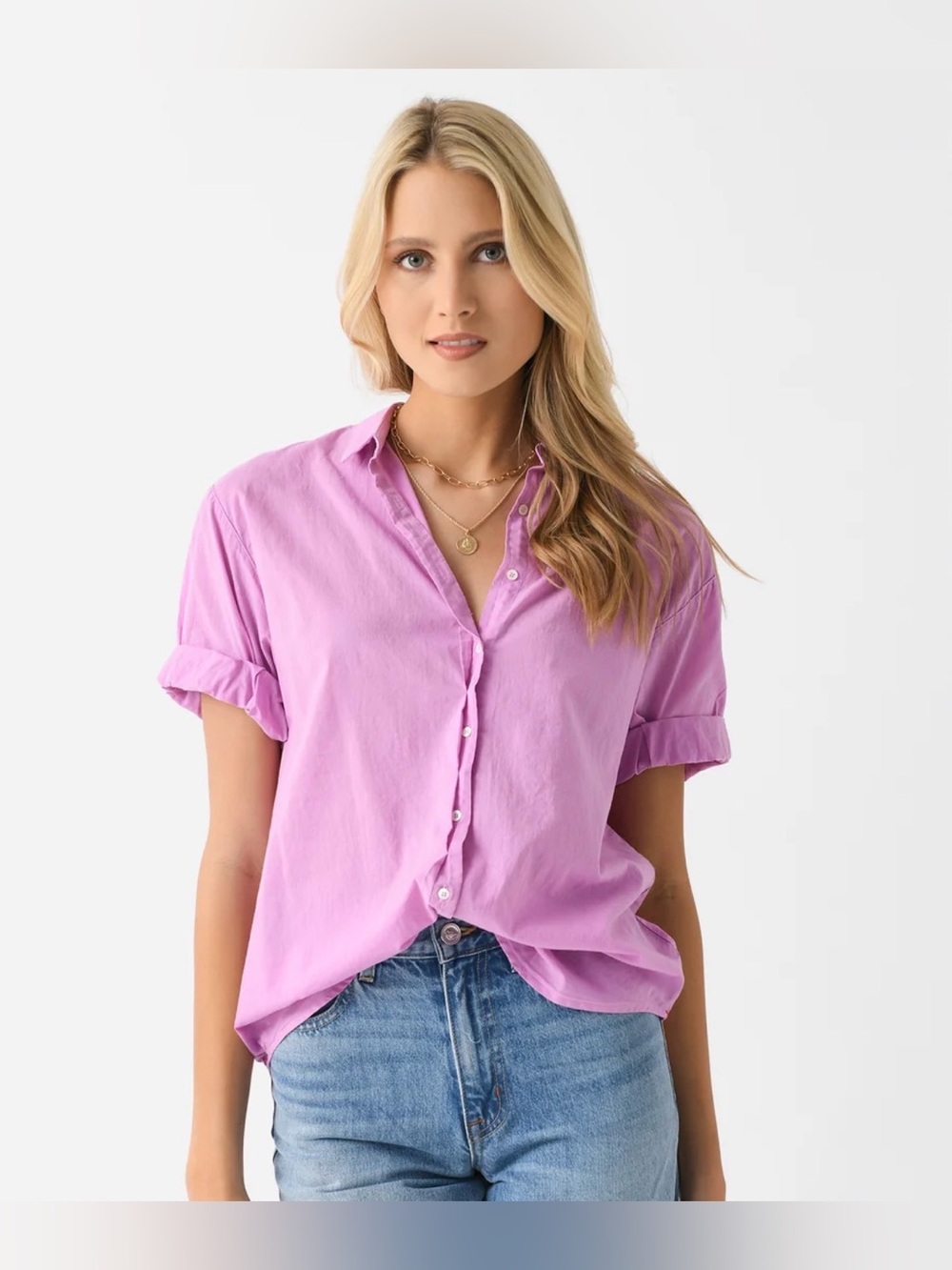 Xirena Lilac Veil Short-Sleeve Poplin Button-Down Shirt - Women